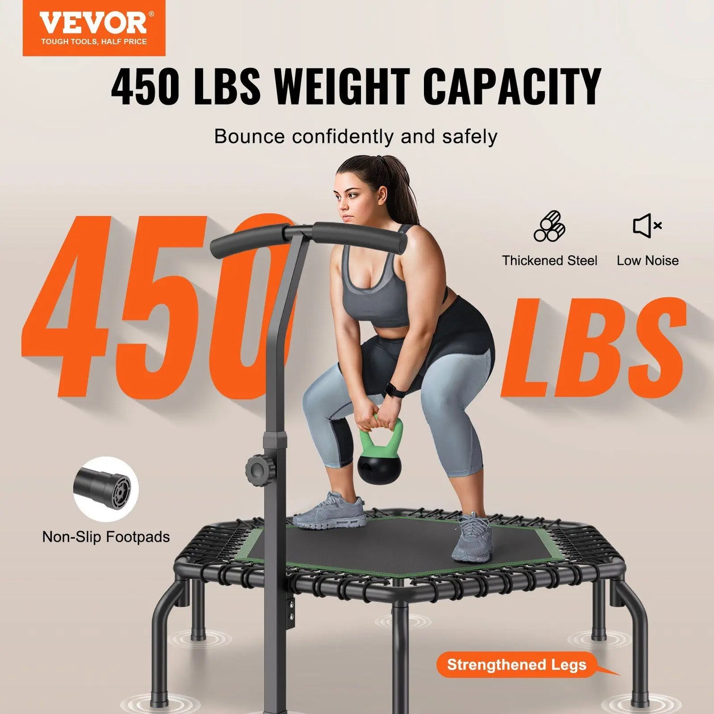 54.5\" Mini Fitness Indoor Exercise Rebounder Adults Trampoline with Handle Outdoor Sports Training Equipment