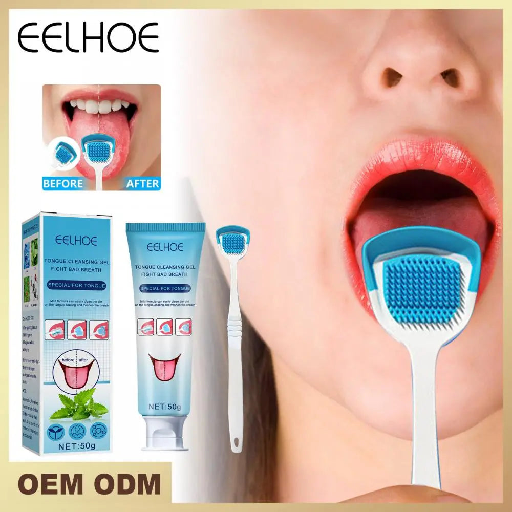 1 Set Tongue Cleaning Gel Silicone Scraper Deep Cleaning Fresh Breath Remove Oral Odor Keep Breath Health Oral Care TSLM1