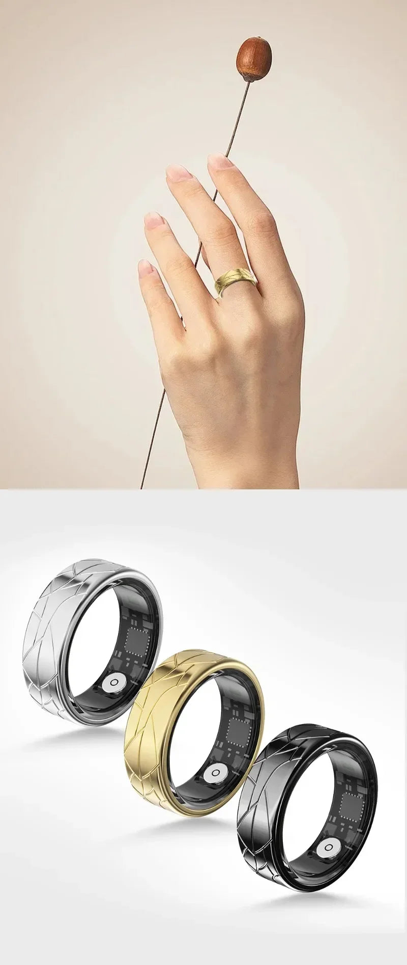 Smart Ring Health Monitoring IP68&5ATM Waterproof for Women Men Multi-sport Modes Bluetooth Sleep Tracker Finger Ring for Photo