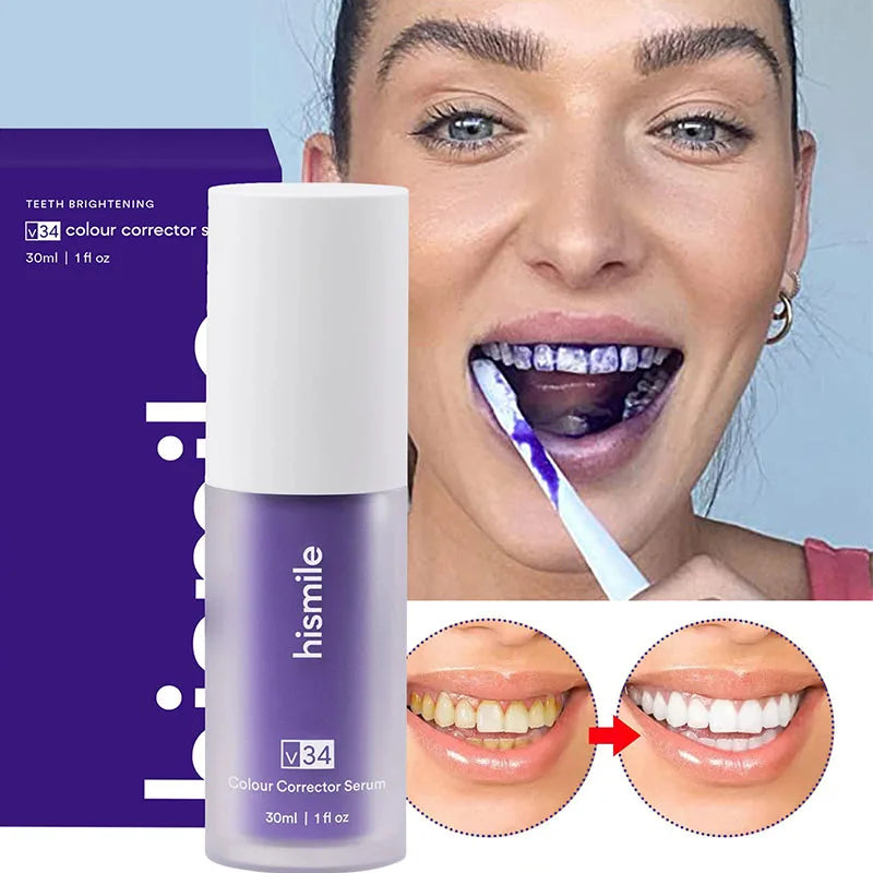 V34 Hismlie Whitening Toothpaste Colour Corrector Remove Dental Plaque Fresh Breath Deep Cleaning Hygiene Stain Bright Teeth