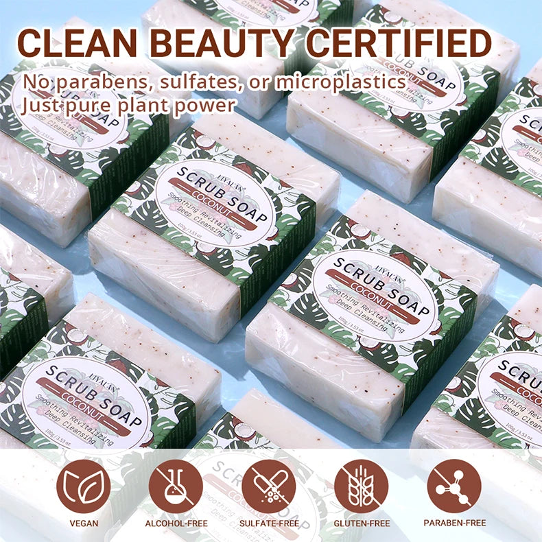 Coconut Exfoliating Scrub Soap Bar Deep Cleaning Bath Revitalizing Softens Cuticle Smooth Skin Jojoba Oil Moisturizing Body Wash