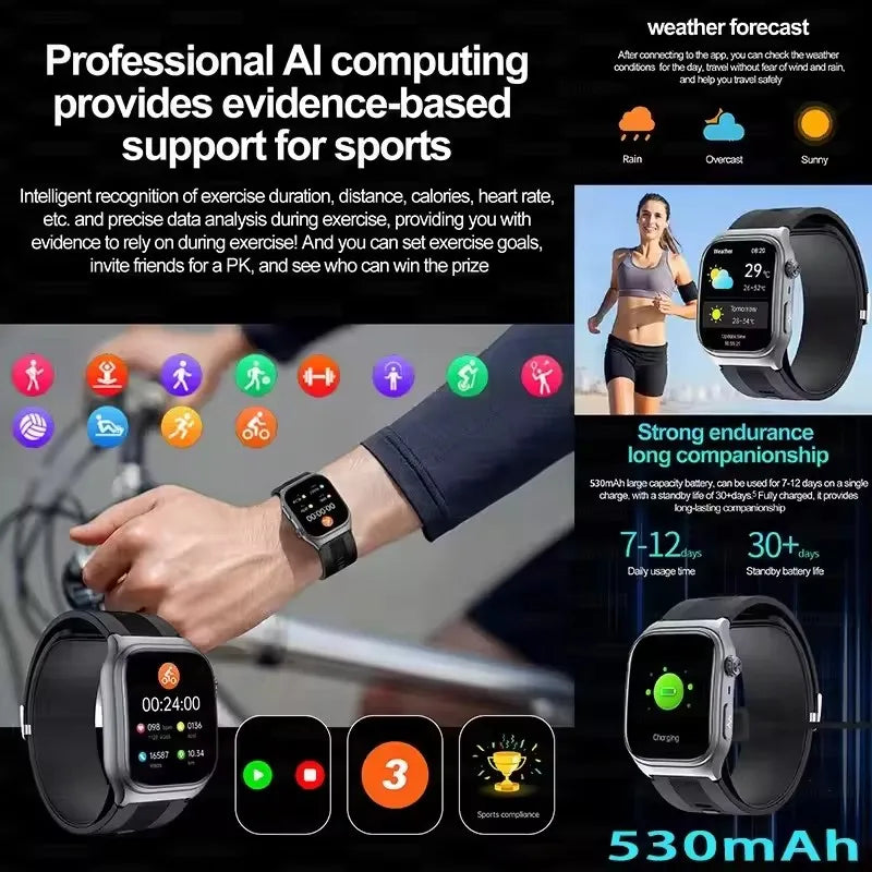 2025 New Health Monitor Smart Watch Blood Pressure Lipid Uric Acid ECG NFC Body Temperature Bluetooth Call Health Smartwatch