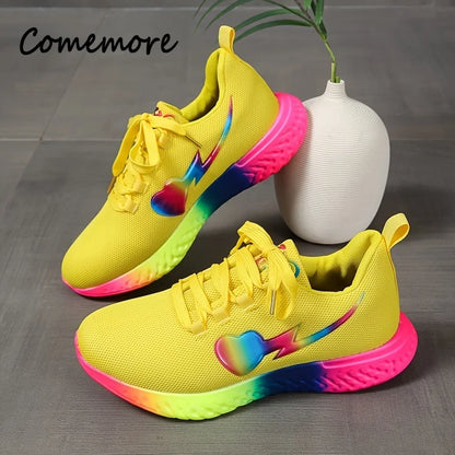 Comemore Low Top Lace Up Round Toe Casual Shoes Women Sport Running Shoe Round Toe Comfortable Women's Breathable Mesh Sneakers