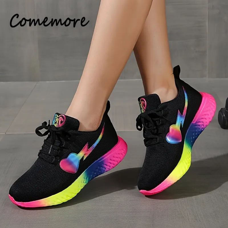 Comemore Low Top Lace Up Round Toe Casual Shoes Women Sport Running Shoe Round Toe Comfortable Women's Breathable Mesh Sneakers