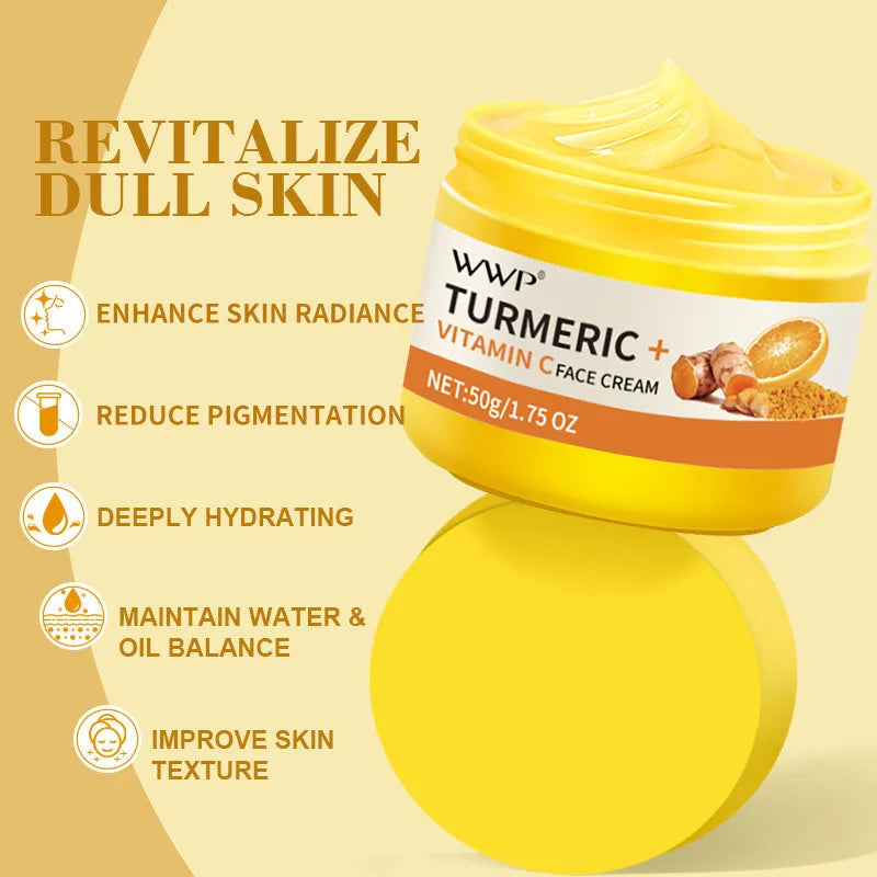 Turmeric Face Cream Strong Whitening Vitamin C Cream Brighten Skin Tone Reduce Dark Spots Lighten Moisturizing Cream Facial 50g